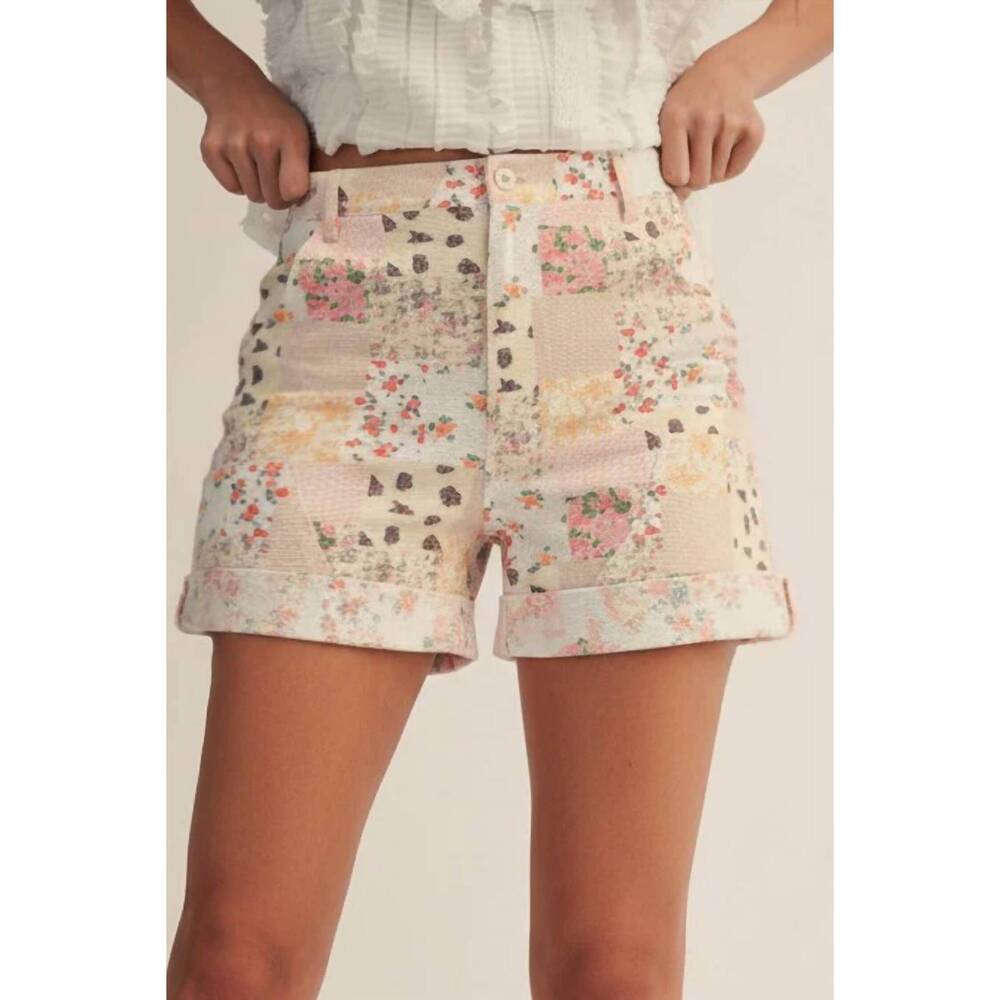 NEW LOVLOV floral patchwork shorts in beige